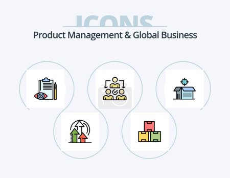 Ilustración de Product Managment And Global Business Line Filled Icon Pack 5 Icon Design. release. management. produc. launch. product - Imagen libre de derechos