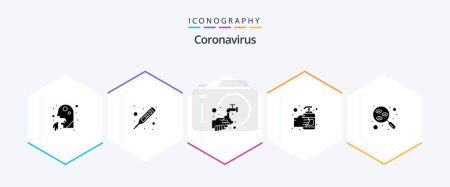 Ilustración de Coronavirus 25 Envase de iconos de glifos incluyendo sangre. desinfectante de manos. temperatura. lavado de manos. agua - Imagen libre de derechos
