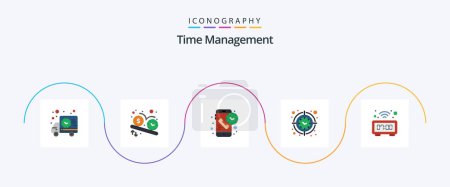 Téléchargez les illustrations : Time Management Flat 5 Icon Pack Including time. focus. watch. clock. receiver - en licence libre de droit
