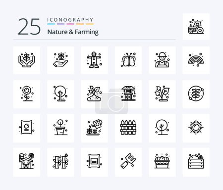 Illustration for Nature And Farming 25 Line icon pack including color. farming. scarecrow. farmer. farming - Royalty Free Image