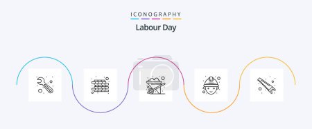 Illustration for Labour Day Line 5 Icon Pack Including . cutter. wheelbarrow. tools. hand - Royalty Free Image