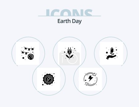 Téléchargez les illustrations : Earth Day Glyph Icon Pack 5 Icon Design. plug. green energy. award. energy. laurel - en licence libre de droit