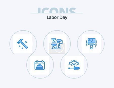 Illustration for Labor Day Blue Icon Pack 5 Icon Design. color. paint brush. hammer. brush. roller - Royalty Free Image