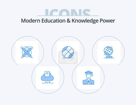 Téléchargez les illustrations : Éducation moderne et la connaissance Power Blue Icon Pack 5 Icône Design. bureau. l'éducation. Un crayon. jeu. balle - en licence libre de droit