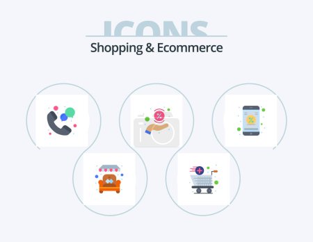 Téléchargez les illustrations : Shopping And Ecommerce Flat Icon Pack 5 Icon Design. online discount. percentage. call. offer. discount - en licence libre de droit