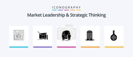 Téléchargez les illustrations : Market Leadership And Strategic Thinking Glyph 5 Icon Pack Including tower. building. line. duplicate. user. Creative Icons Design - en licence libre de droit