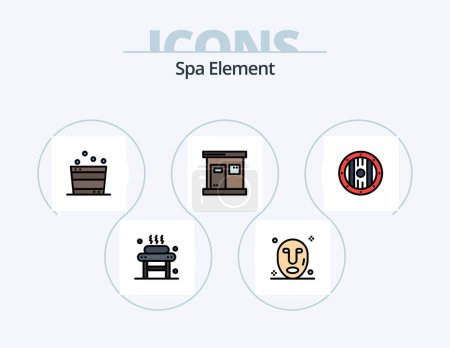 Téléchargez les illustrations : Spa Element Line Filled Icon Pack 5 Icon Design. . visage. spa. spa. spa - en licence libre de droit