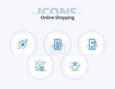 Ilustración de Online Shopping Blue Icon Pack 5 Icon Design. order. shopping. shop. payment. banking - Imagen libre de derechos