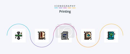 Illustration for Printing Line Filled Flat 5 Icon Pack Including book. print. color. page. print - Royalty Free Image