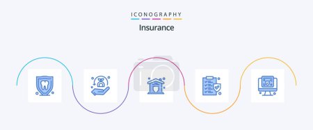 Illustration for Insurance Blue 5 Icon Pack Including screen. computer. insurance. policy. document - Royalty Free Image