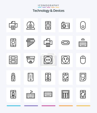 Ilustración de Dispositivos creativos Paquete de iconos de 25 esquemas, como el teléfono celular. ratón. dispositivos. manzana. digital - Imagen libre de derechos