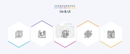 Téléchargez les illustrations : Pack d'icônes Ux et Ui 25 Line incluant seo. Débit. développement. Cible. fléchettes - en licence libre de droit