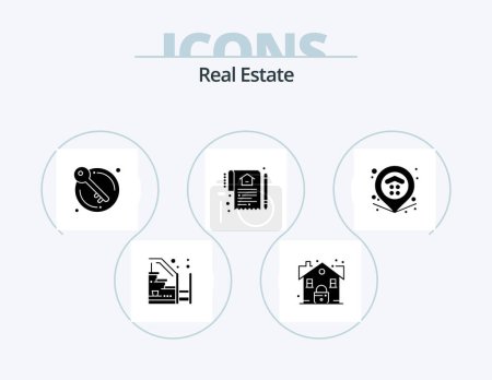 Téléchargez les illustrations : Real Estate Glyph Icon Pack 5 Icon Design. contract. house. security. home. authority - en licence libre de droit