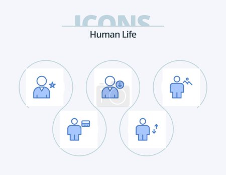 Ilustración de Paquete de iconos azul humano 5 Icon Design. avatar. siguiente. humano. abajo. estrella - Imagen libre de derechos