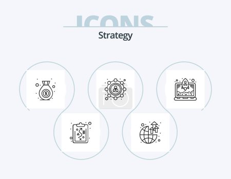 Illustration for Strategy Line Icon Pack 5 Icon Design. global. strategy. award. plan. global - Royalty Free Image