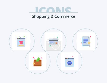 Illustration for Shopping And Commerce Flat Icon Pack 5 Icon Design. wish list. favorite paper. online product. favorite document. debit card - Royalty Free Image