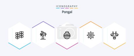Illustration for Pongal 25 Line icon pack including gear. festival. palm tree. pongal. sand - Royalty Free Image