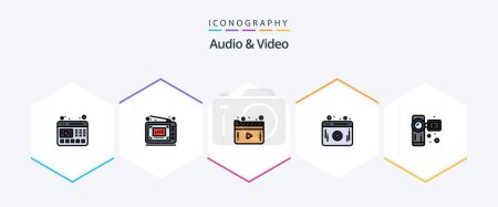 Illustration for Audio And Video 25 FilledLine icon pack including video. camcorder. media. player. video - Royalty Free Image