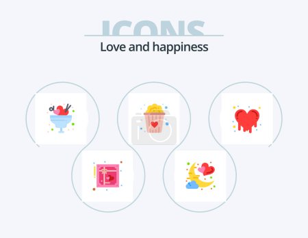 Illustration for Love Flat Icon Pack 5 Icon Design. bleeding heart. popcorn. night. food. ice - Royalty Free Image