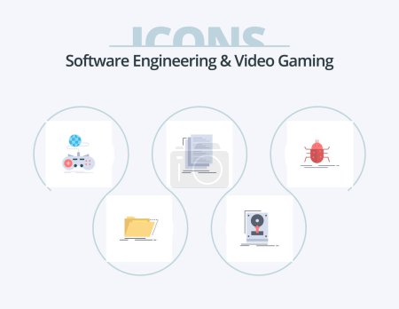 Ilustración de Software Engineering And Video Gaming Flat Icon Pack 5 Icon Design. compile. code. save. online. internet - Imagen libre de derechos