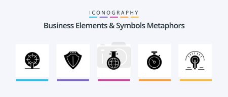 Téléchargez les illustrations : Business Elements And Symbols Metaphors Glyph 5 Icon Pack Including light. time. chemical. watch. timmer. Creative Icons Design - en licence libre de droit