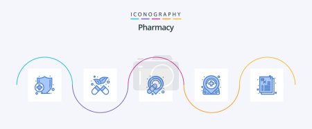 Téléchargez les illustrations : Pharmacy Blue 5 Icon Pack Including . pharmacy. bandage. medicine. location - en licence libre de droit