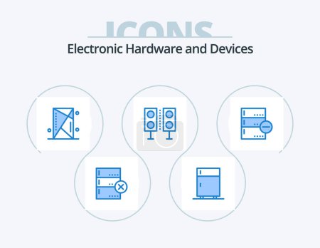 Illustration for Devices Blue Icon Pack 5 Icon Design. technology. products. console. electronics. shield - Royalty Free Image