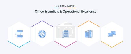 Illustration for Office Essentials And Operational Exellence 25 Blue icon pack including notepad. pencil. light. stationary. pad - Royalty Free Image