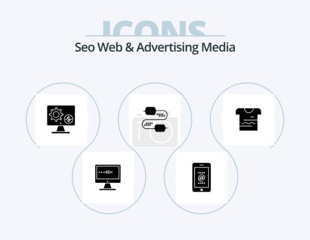 Ilustración de Seo Web y publicidad de medios de comunicación Glyph Icon Pack 5 Icon Design. Un cable. Dinero. teléfono. equipo. pantalla - Imagen libre de derechos