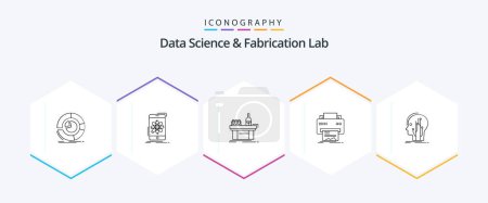 Téléchargez les illustrations : Data Science And Fabrication Lab 25 Line icon pack including printing. digital. research. production. lab - en licence libre de droit