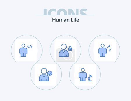 Illustration for Human Blue Icon Pack 5 Icon Design. body. user. avatar. lock. markup - Royalty Free Image