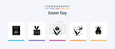 Ilustración de Paquete de iconos de Easter Glyph 5 que incluye insectos. tulipán. decoración. Planta. decoración. Diseño de iconos creativos - Imagen libre de derechos