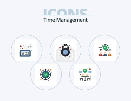 Illustration for Time Management Flat Icon Pack 5 Icon Design. secure. clock. time. alarm. sleep - Royalty Free Image