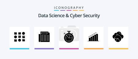 Ilustración de Data Science And Cyber Security Glyph 5 Icon Pack Including data scince. reporting. time. analysis. progress. Creative Icons Design - Imagen libre de derechos