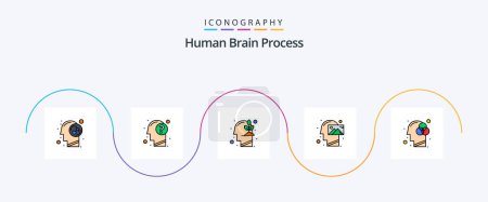 Illustration for Human Brain Process Line Filled Flat 5 Icon Pack Including vision. mission. mind. mind. growth - Royalty Free Image