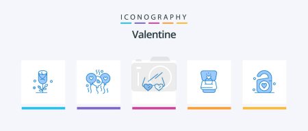 Illustration for Valentine Blue 5 Icon Pack Including love. wedding. glasses. heart. ring. Creative Icons Design - Royalty Free Image