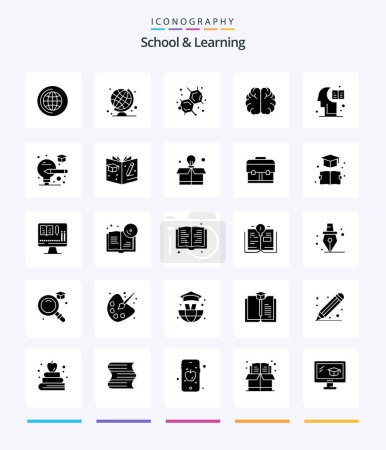 Illustration for Creative School And Learning 25 Glyph Solid Black icon pack  Such As graduate. graduate. lab. light. knowledge - Royalty Free Image