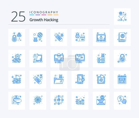 Téléchargez les illustrations : Hacking 25 Blue Color icon pack including pay lock. card. infection. atm. usb - en licence libre de droit