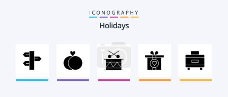Téléchargez les illustrations : Holidays Glyph 5 Icon Pack Including travel. holiday. christmas. present. gift. Creative Icons Design - en licence libre de droit