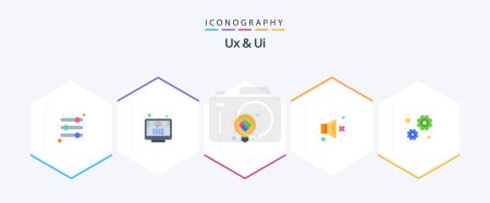 Illustration for Ux And Ui 25 Flat icon pack including working. configuration. light bulb. sound. sound - Royalty Free Image