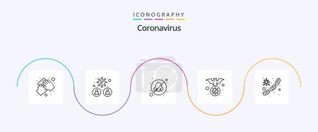 Téléchargez les illustrations : Coronavirus Line 5 Icon Pack Y compris la grippe. transporteur. utilisateur. chauve souris. otolaryngologue - en licence libre de droit