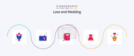 Téléchargez les illustrations : Wedding Flat 5 Icon Pack Including heart. grow. love. gratitude. lace - en licence libre de droit