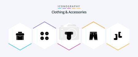 Téléchargez les illustrations : Clothing and Accessories 25 Glyph icon pack including shoes. shorts. briefs. dress. clothe - en licence libre de droit