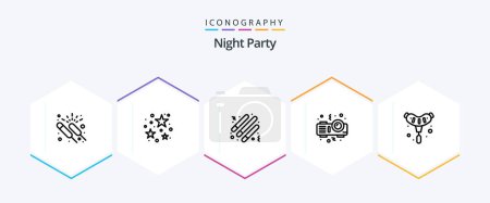 Illustration for Night Party 25 Line icon pack including food. party. stare. night. light stick - Royalty Free Image
