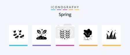 Ilustración de Spring Glyph 5 Icon Pack Incluye jardín. primavera. oreja. naturaleza. manzana. Diseño de iconos creativos - Imagen libre de derechos