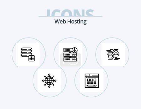 Ilustración de Web Hosting Line Icon Pack 5 Icon Design. server. database. network. digital. data - Imagen libre de derechos
