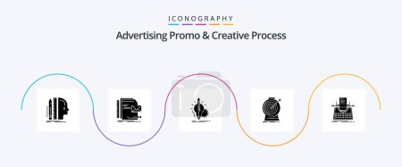 Ilustración de Promoción publicitaria y proceso creativo Glyph 5 Icon Pack Incluyendo objetivo. Apunta. Una carta. bombilla. clave - Imagen libre de derechos