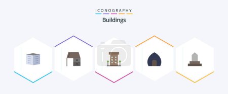 Illustration for Buildings 25 Flat icon pack including casa. antique building. office desk. store. shop front - Royalty Free Image