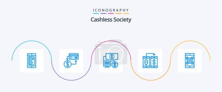Ilustración de Cashless Society Blue 5 Icon Pack Incluyendo la transección. pago. crédito. sin efectivo. financiación - Imagen libre de derechos