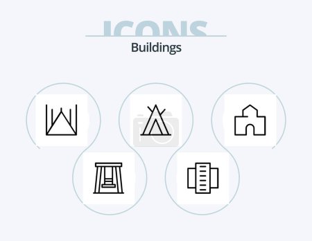 Illustration for Buildings Line Icon Pack 5 Icon Design. industrial plant. factory. fortress. store. marketplace - Royalty Free Image